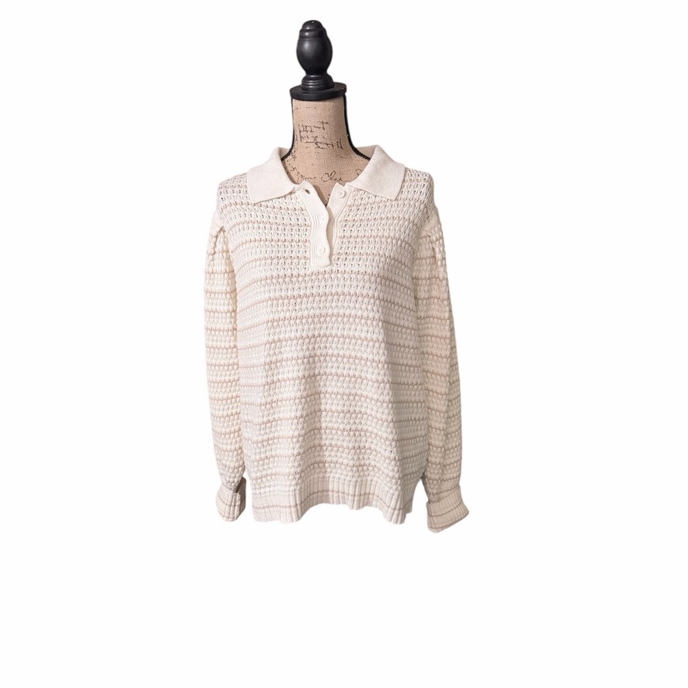 Ava &‎ Viv Cream Textured Collared Sweater